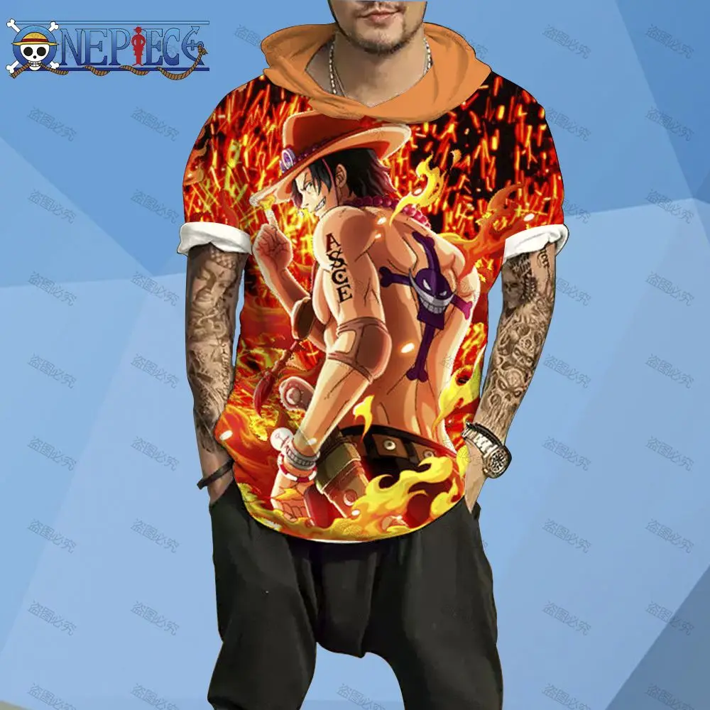 

Spring and summer men's must-have short-sleeved hooded T-shirt trendy fashion One Piece print T-shirt oversized 3XL High Quality
