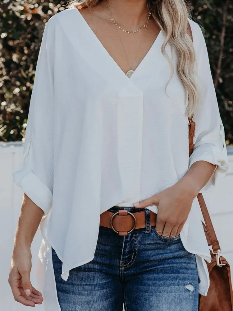

Women Blouse Spring Summer New Fashion Solid Elegant Long Batwing Sleeve Top Loose Casual Pullover Oversized Shirt Blusa Mujer