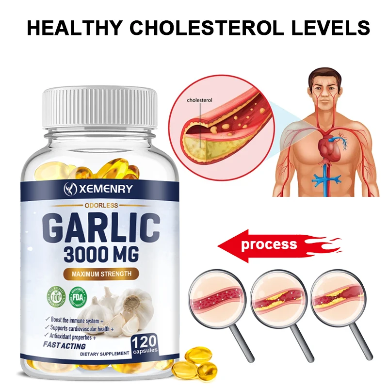 

Unflavored Garlic 3000 Mg Per Serving Maximum Strength 120 Softgels Promotes Healthy Cholesterol Levels Immune System Support