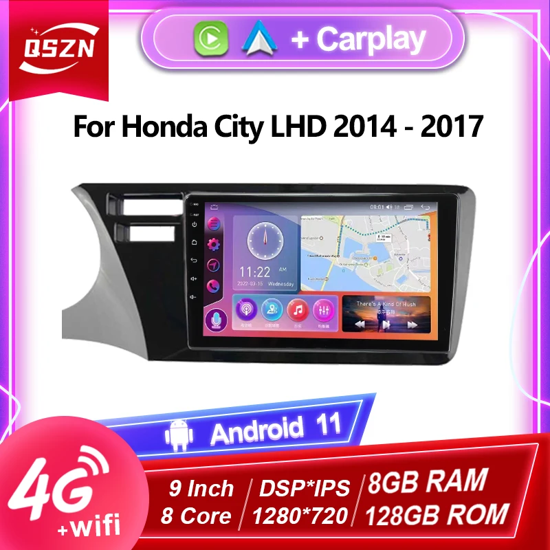 

Автомобильный радиоприемник на Android 11 для Honda City LHD 2014-2017, видео мультимедийный плеер с Wi-Fi, беспроводной Carplay Auto 8G + 128G GPS IPS DSP 8 ядер