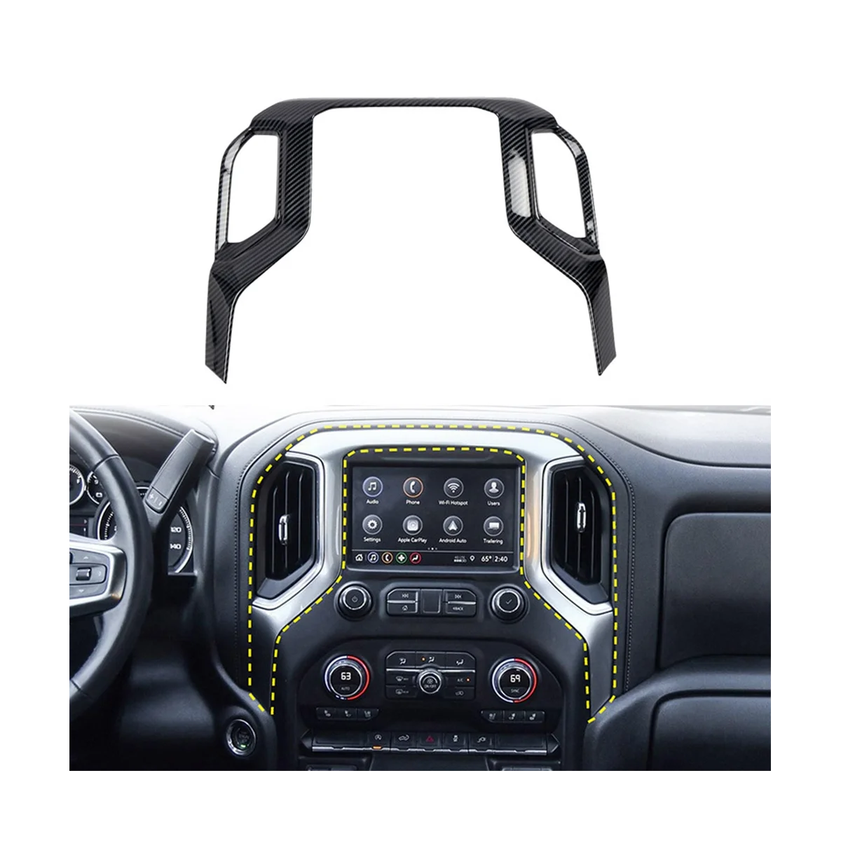 

Car Carbon Fiber Center Console Dashboard Navigation A/C Outlet Cover Trim Panel for Chevrolet Silverado 2019-2022