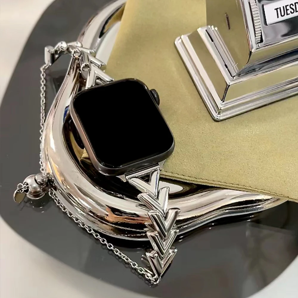 Silver Women Bracelet for Apple Watch 8 7 6 5 Ultra 49mm Slim Stainless Steel Strap for IWatch 4 SE 3 2 45 41mm 38 40mm 42 44mm enlarge