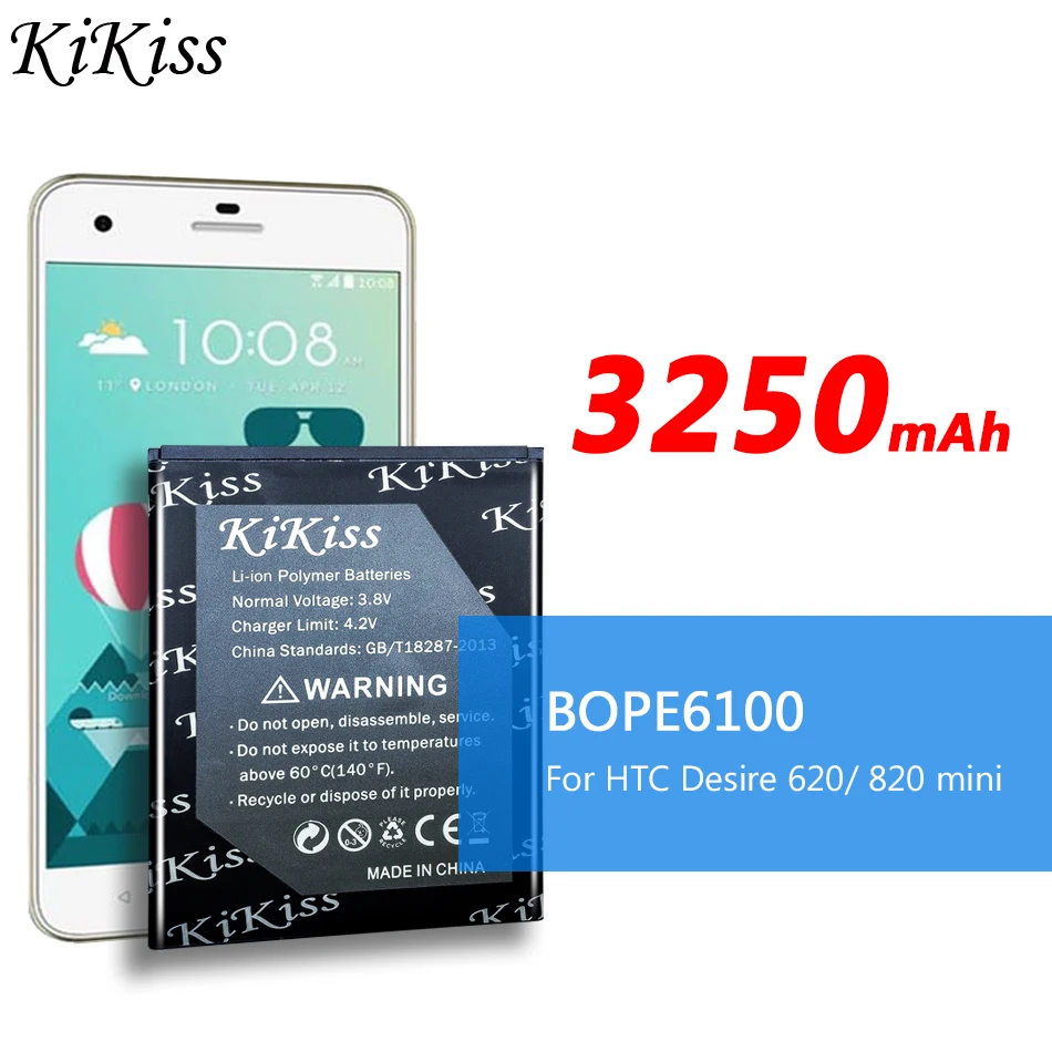 

Аккумулятор для смартфона KiKiss BOPE6100 для HTC Desire 620 D620G/H/U Desire 820 mini D820MU D820MT D820X 820, мини батареи 3250 мАч