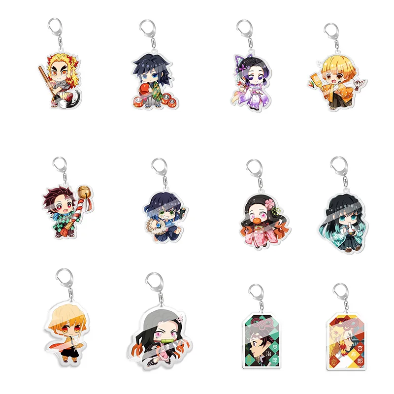 

Anime Demon Slayer Keychains Acrylic Transparent Keyring Cartoon Figure Q Version Keychain Nezuko Tanjiro Pendant Key Chain Ring