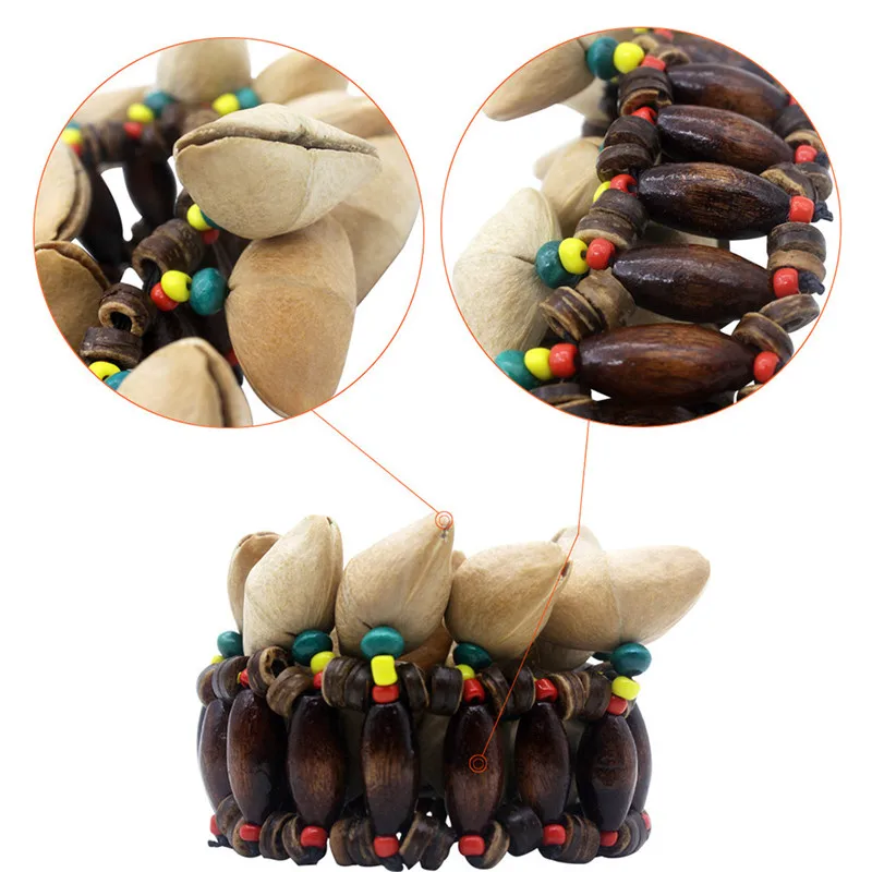 

New Handmade Nuts Shell Bracelet Wooden Handbell for Djembe African Drum Kids Toy Conga Percussion Accessories