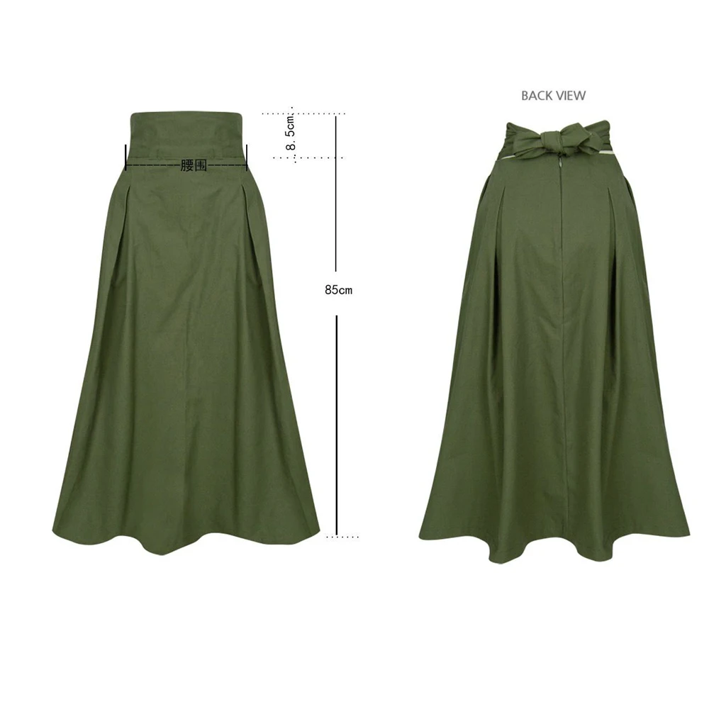 Женская длинная юбка средней длины элегантная офисная зеленая с высокой талией и