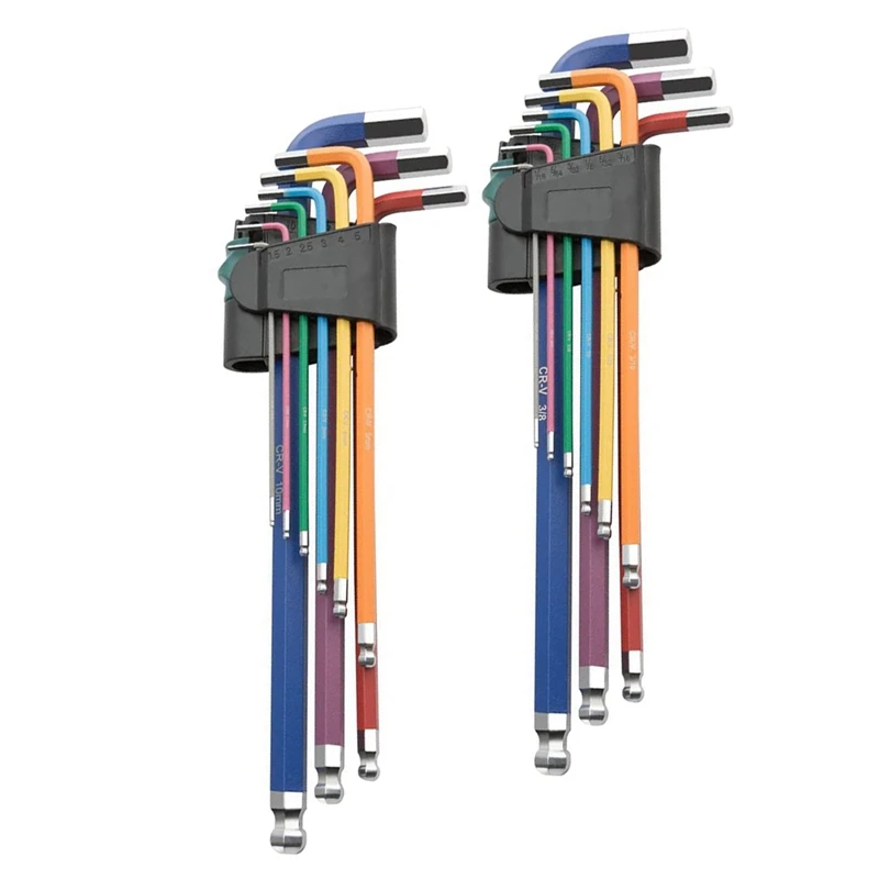 

Набор шестигранных ключей из 18 предметов, с фотоэлементами, 1/16-3/8 дюймов и 1-10 мм, цветная поверхность