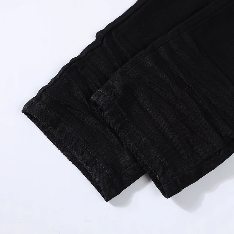 High Street Fashion Men Jeans Buttons Fly Black Elastic Stretch Skinny Ripped Jeans Brand Patches Designer Hip Hop Brand Pants