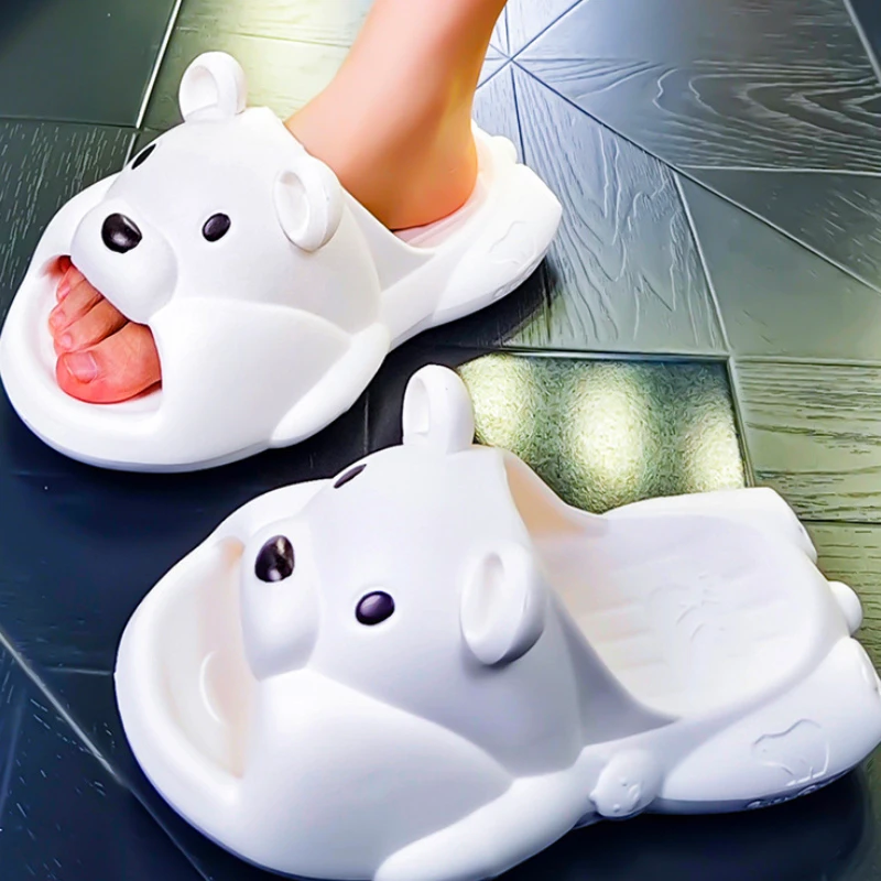 Women's Lovely Cartoon Bear Bread Sandals EVA Soft Indoor Non-slip Slippers Home Slides Bathroom Quick-drying Couple Beach Shoes