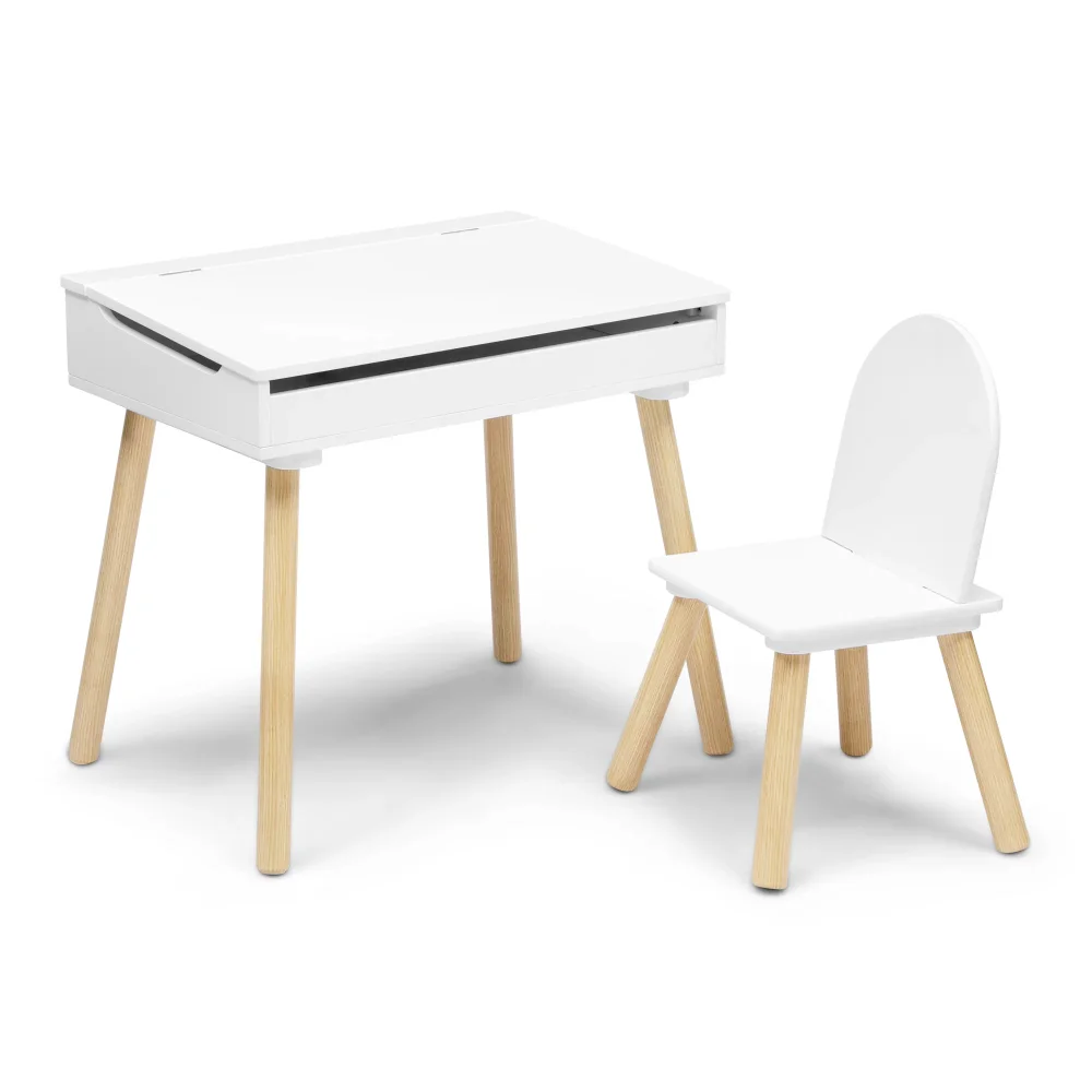 

New Desk Ollie Lift-Top Desk and Chair for Toddlers & Up - Greenguard Gold Certified, Bianca White/Natural Free Shipping