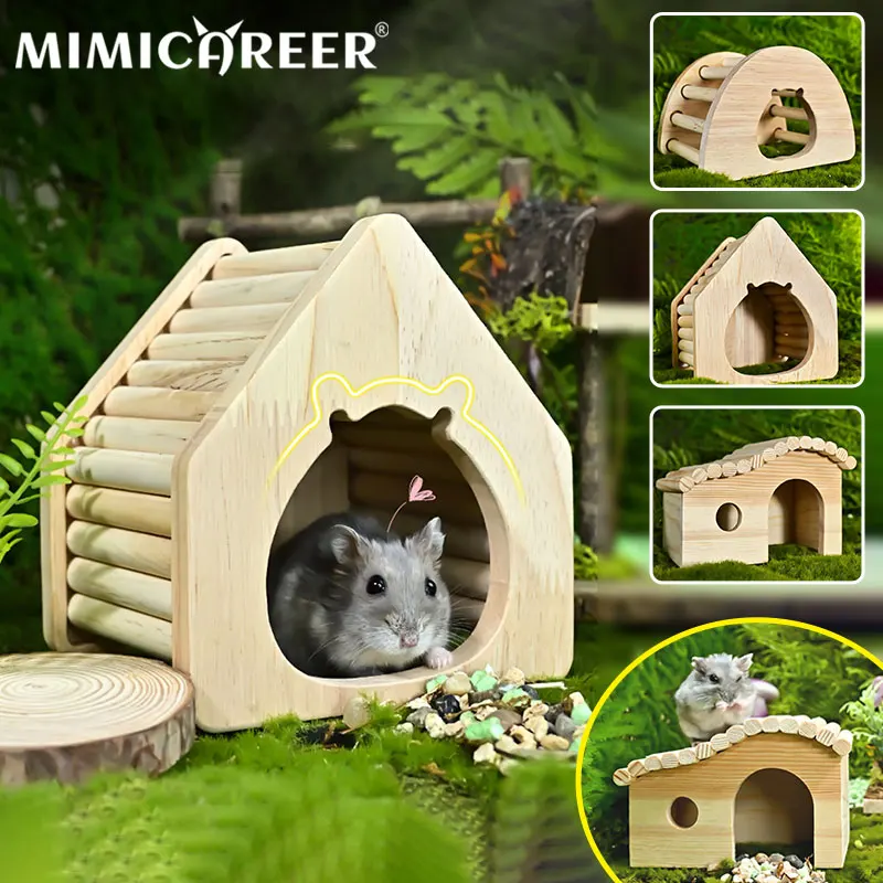 

Hamster Wooden House Durable Wooden Hamster Nest House Odorless Wooden Hut Castle Small Animal Playground Chew Toy Hamster Cage