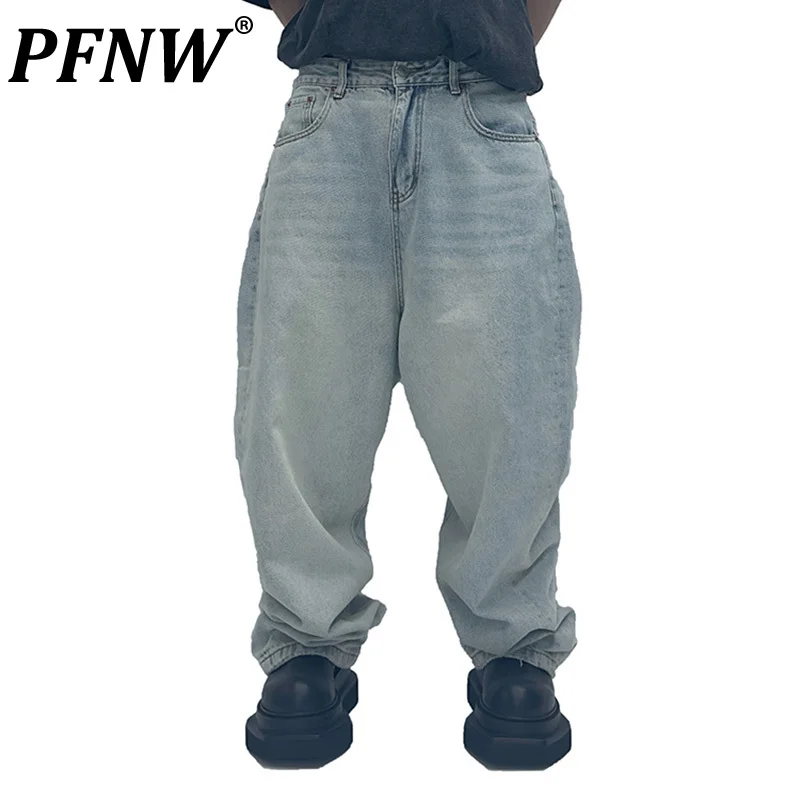 

PFNW Spring Summer Men's Tide Streetwear Baggy Techwear Flare Jeans Fashion Wearproof Personality Wide Leg Denim Pants 12A9286