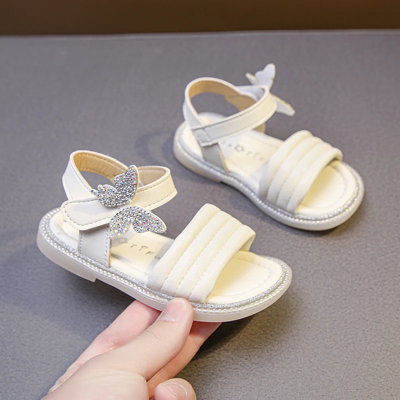 

Baby Girls Sandals Summer Shoes Toddlers Kids Beach Sandals Glitter Butterfly Princess Sweet Cute Rhinestone Soft Comfortable