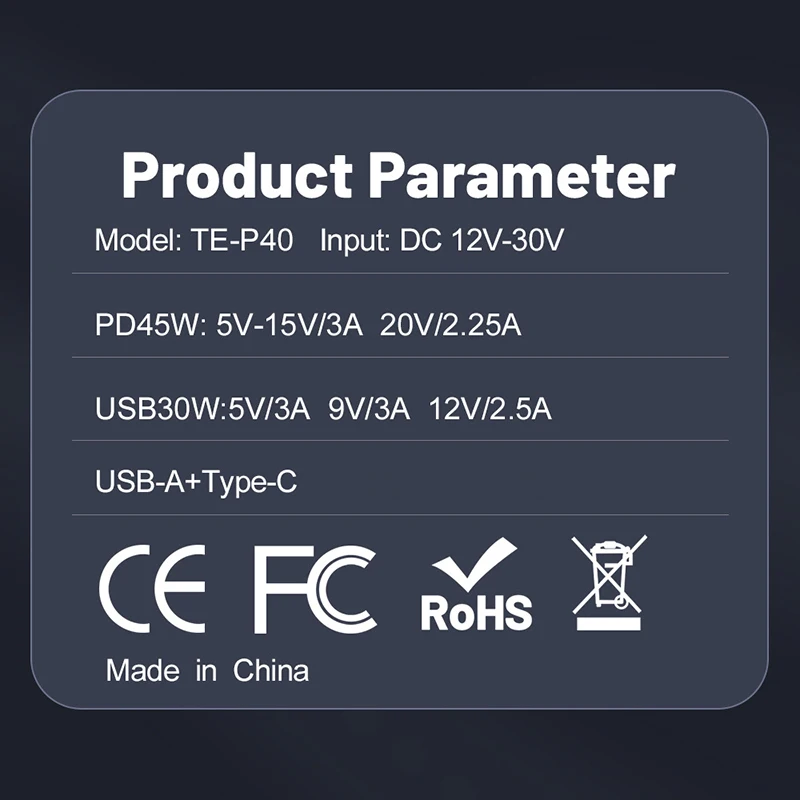 Автомобильное зарядное устройство с двумя портами USB-C PD3.0 и QC3.0, 45 Вт, с быстрой зарядкой и улучшенной защитой, совместимо с автомобилями 12В24В (art.: 3920dc395b3bc) - 3920dc395b3bc
