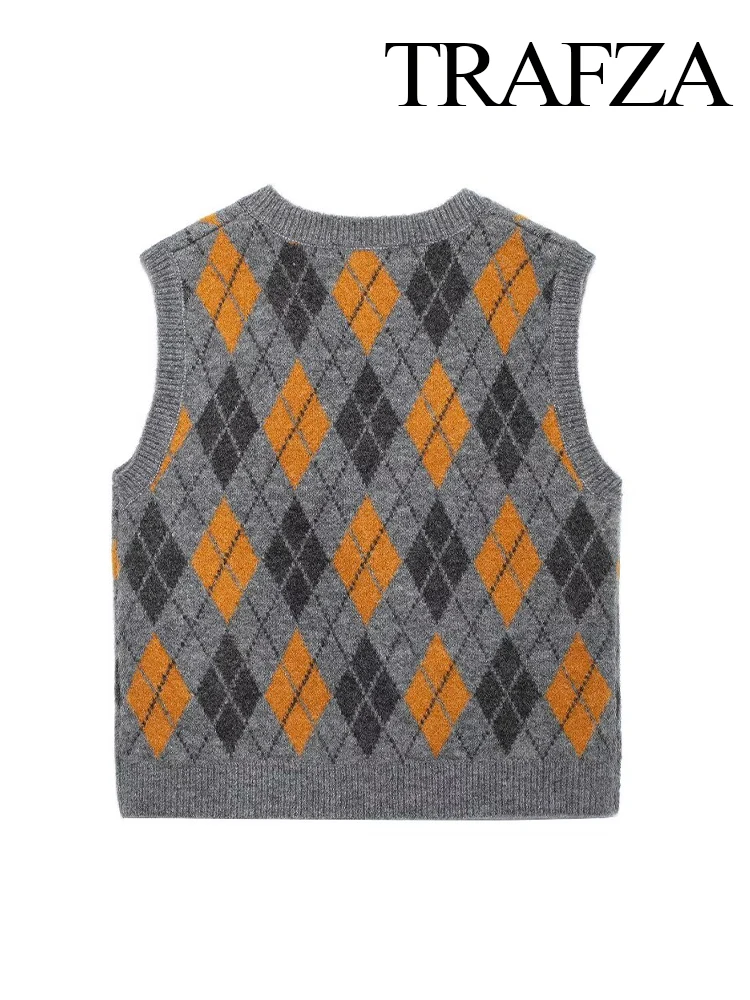TRAFZA женский новый модный жаккардовый вязаный жилет с v-образным вырезом и