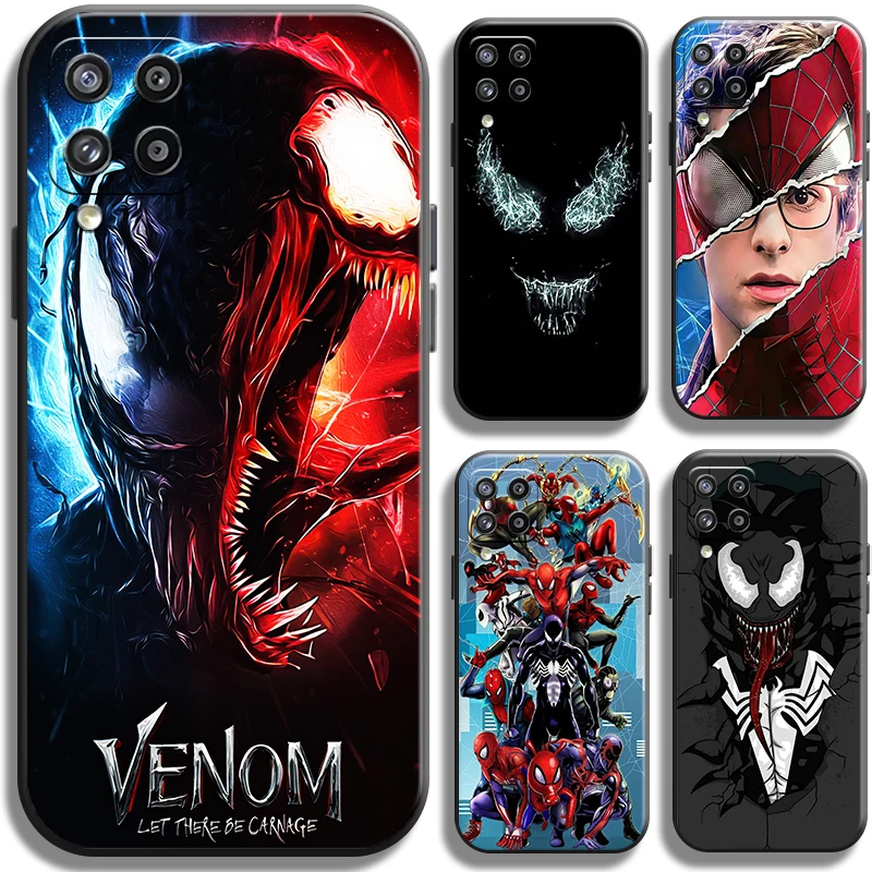 

Marvel Venom Spiderman Phone Case For Samsung Galaxy A22 A22 5G Cases TPU Carcasa Shell Soft Liquid Silicon Cover Back Black