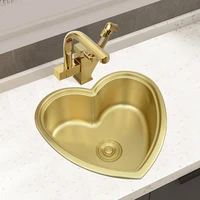bathroom sink nano gold stainless steel sink kitchen sink balcony bar small single slot heart shaped mini sink 52x48cm