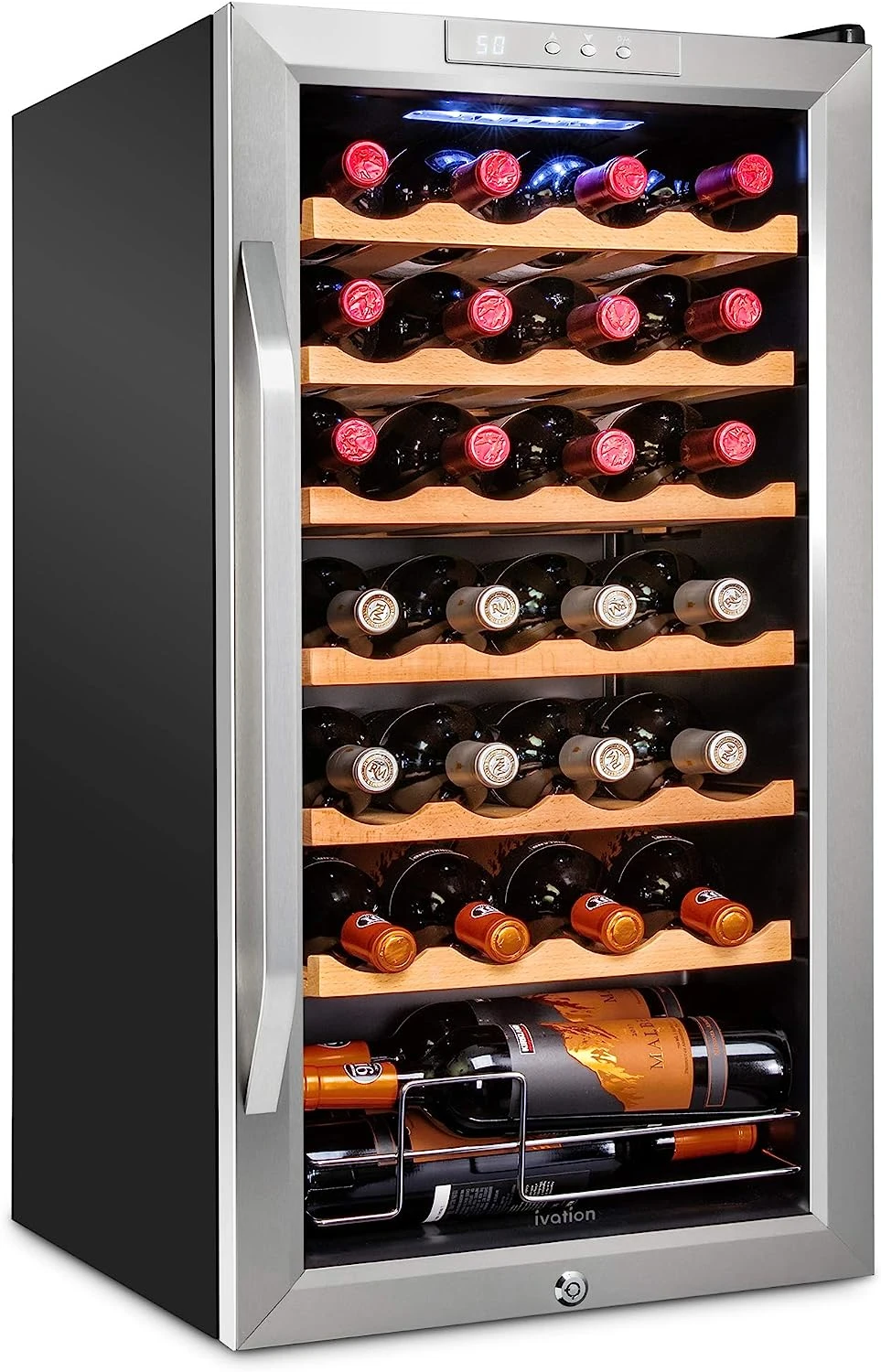 

28 Bottle Compressor Wine Cooler Refrigerator w/Lock | Large Freestanding Wine Cellar For Red, White, Champagne or Sparkling Win