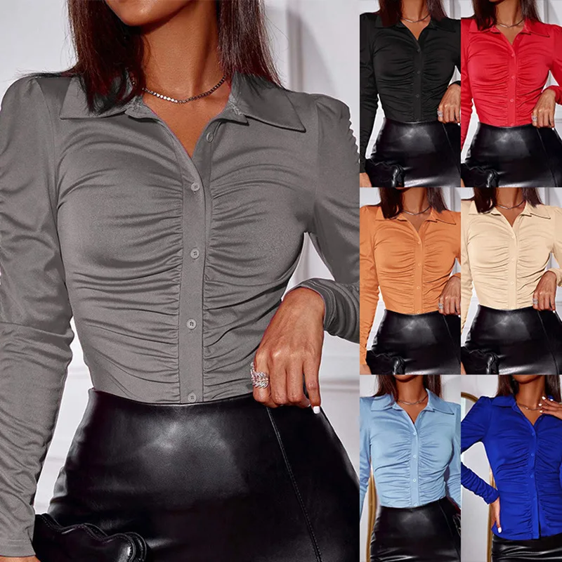 

Spring/Summer 2023 New Women's Dress Elegant Commuter Collar Single breasted Long Sleeve Shirt