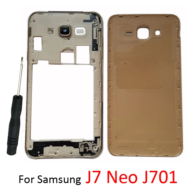 Оригинальный корпус корпуса телефона для Samsung Galaxy J7 Neo J701 J701F J701M, средняя рамка с задней крышкой батарейного отсека, задняя крышка