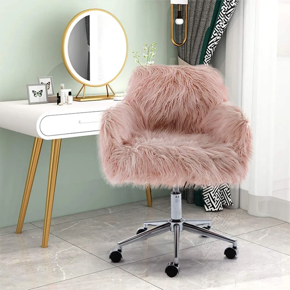 

Adjustable Home Office Desk Chair For Home Faux Fur Accent Chair Cute Modern Shaggy Faux Fur Swivel Chair Makeup Stool Height