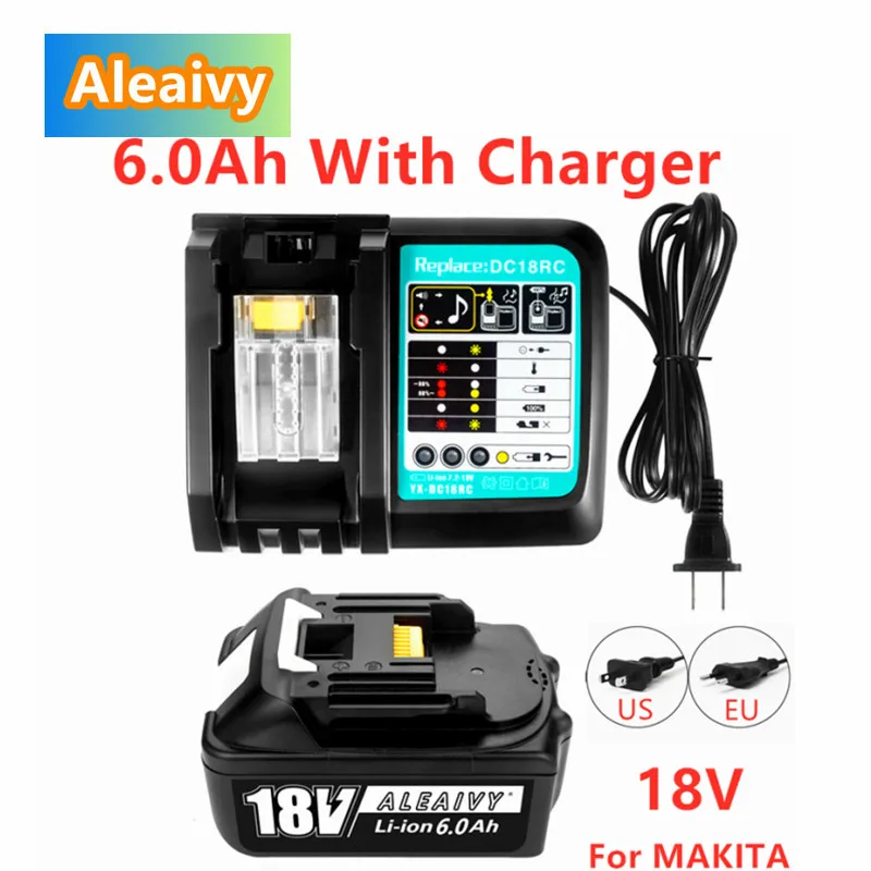 

WIth Charger BL1860 Rechargeable Battery 18 V 6000mAh Lithium Ion for Makita 18v Battery 6ah BL1840 BL1850 BL1830 BL1860B LXT400