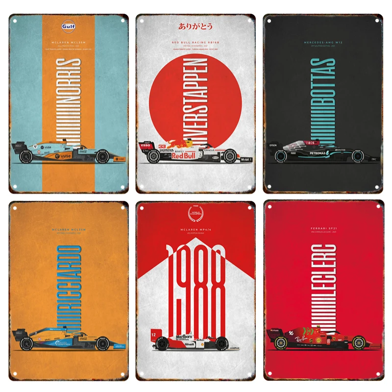 

F1 Racing Metal Signage Billboard Vintage Tin Painting Formula Racing Poster Home Living Garage Club Wall Art Decor Aesthetics