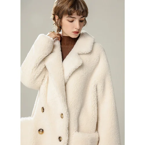 Luxury brand Fashion Winter Sheep Shearing Jacket White Warm Wool Women Korean Jackets Female Tops Casual Mid-length Fur Coat Zm