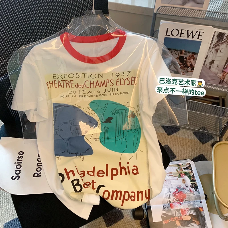 

2022 летняя хлопковая футболка с коротким рукавом и круглым вырезом, модный топ с буквенным принтом, забавные дизайнерские футболки с графиче...