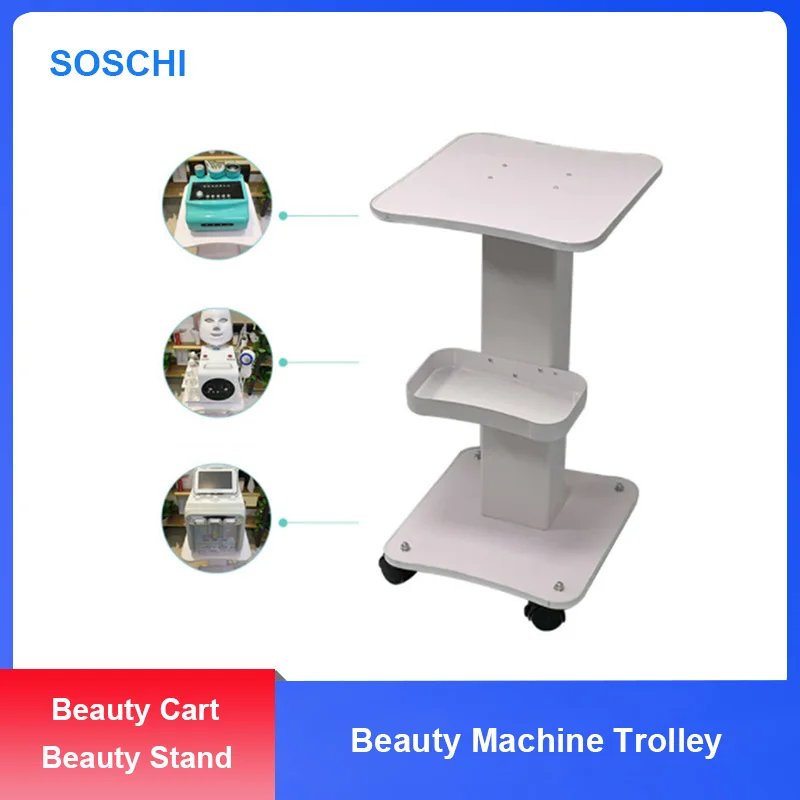 ABS Beauty Trolley Cart Stand for Hydrafacial Microdermabrasion Machine Double-layer Rolling Wheel Salon Use Storage Cart