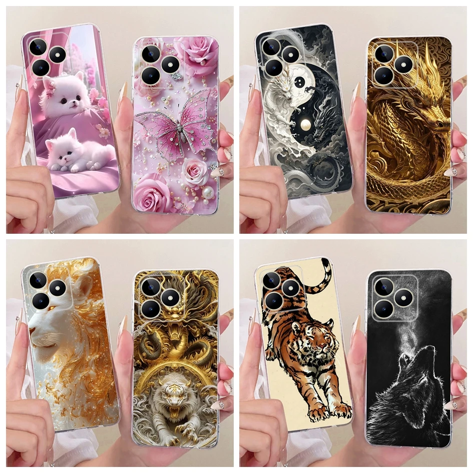 Фото Чехол для Realme Note 50 RMX3834, новый популярный мягкий тонкий чехол Dragon Tiger для Realme C51 C51s C53 C60 Narzo N53 Note50 Shell №1