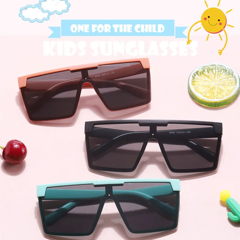 

Большие Квадратные Солнцезащитные очки для детей 2022 роскошный бренд модная Плоская верхняя красочная прозрачная линза Цельный Детский зер...