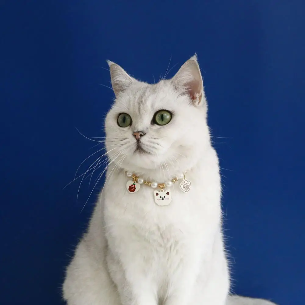 

Ожерелье для домашних животных с застежкой-карабином, ожерелье с котенком и искусственным жемчугом с мультяшным кулоном