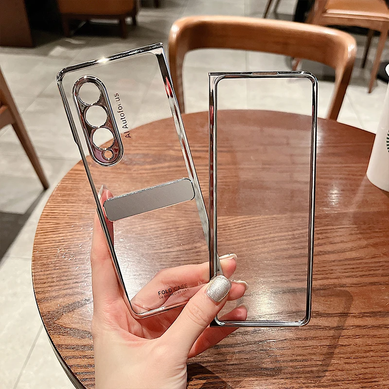 

Metal Folding Holder Phone case For Samsung Galaxy Z Fold 3 Silver Plating Z Fold 2 Cover