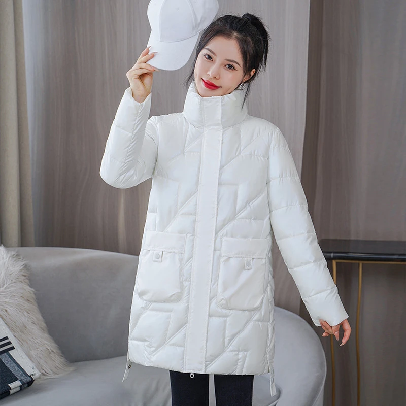 

2022 Winter New Women Down Jacket Casual Loose Mid-length Cotton Clothing Fashion Short Fleece Warm Jacket Elegant Lady Clothing