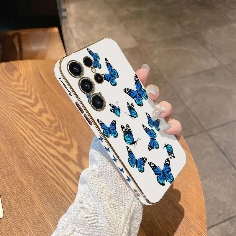 Butterfly Diagram Luxury Plating Phone Case For Samsung Galaxy S23 S22 S21 S10 S9 S8 Plus Note 20 ultra 10 Plus Cover