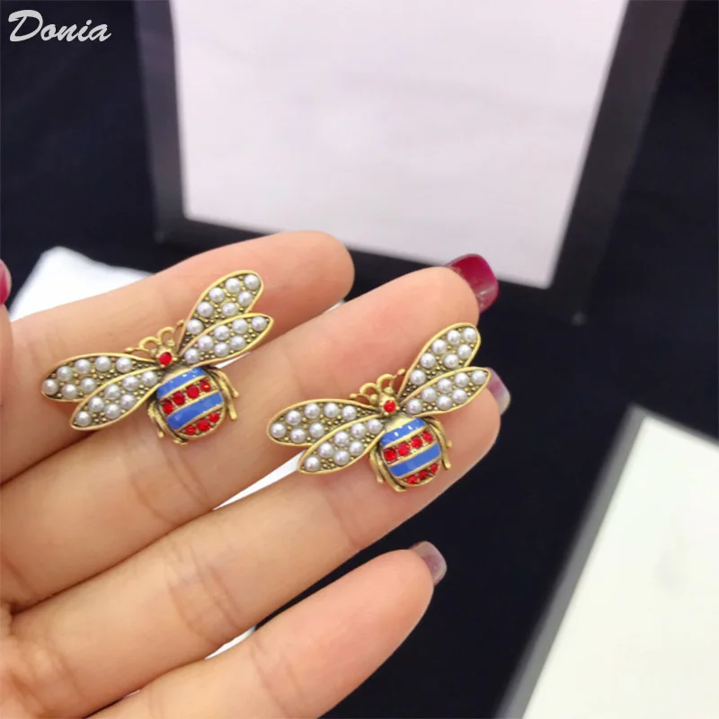 

Donia Jewelry Fashion Enamel Titanium Steel Micro-Inlaid AAA Zircon Bee Earrings Luxury Pearl Accessories