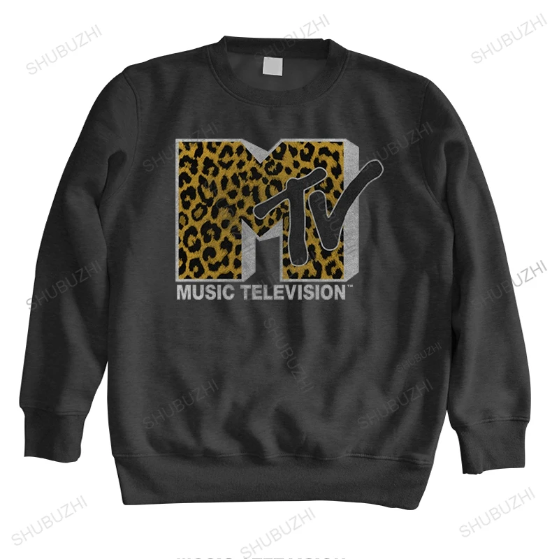 

men autumn sweatshirt black cotton hoody streetwear MTV Cheetah Print Logo Music television unisex long sleeve homme hoodies
