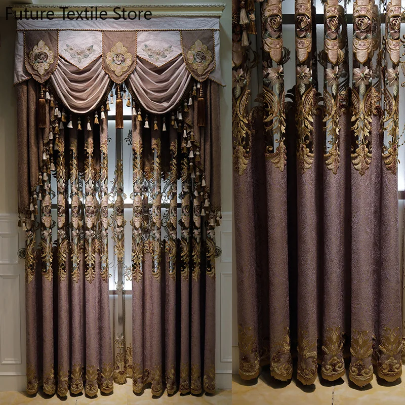 

Factory Direct Water-soluble Embroidered Curtain Fabric European Style Blackout Curtain Curtains for Living Room Dining Bedroom