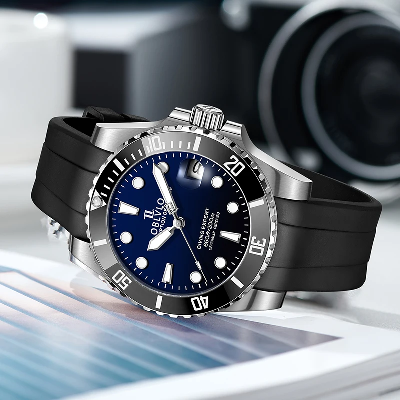 OBLVLO мужские резиновые автоматические часы для дайвинга с автоподзаводом
