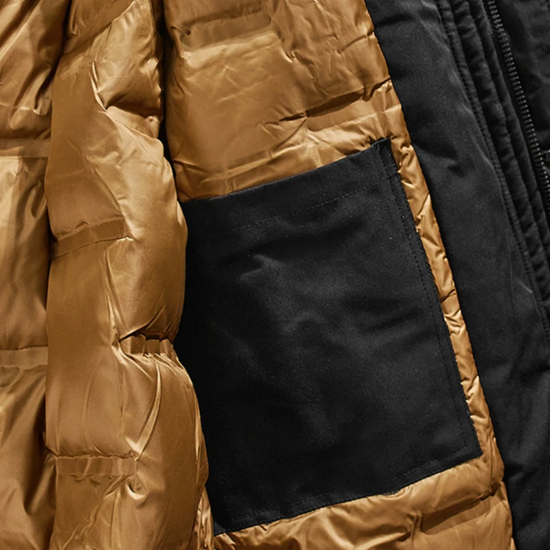 Heavy hooded down jacket coat men's wear thick black casual military coat in winter.