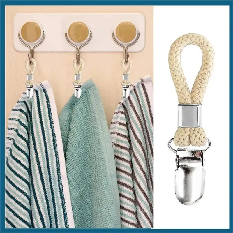 

Towel Hanger Braided Multipurpose Cotton Loop Home Socks Clothes Hanger Metal Clamp Multi Purpose Hooks Bathroom Towel Clips