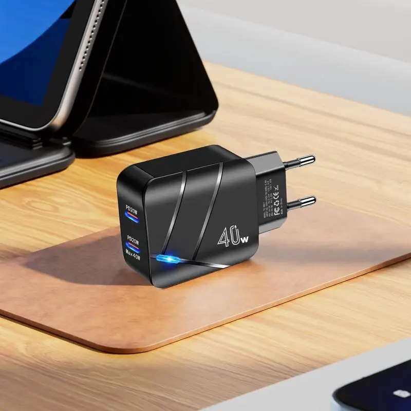 Szybka przenośna ładowarka Adapter do ładowania Przenośna typu C 40W Dwuportowa Szybkie ładowanie dla szerokiego zakresu