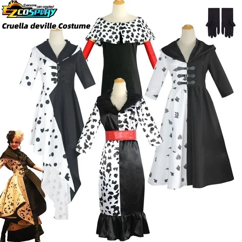 

Disfraz De Cruella De Vil para mujer, traje De sirvienta blanco y negro, 4 estilos, para fiesta De Halloween