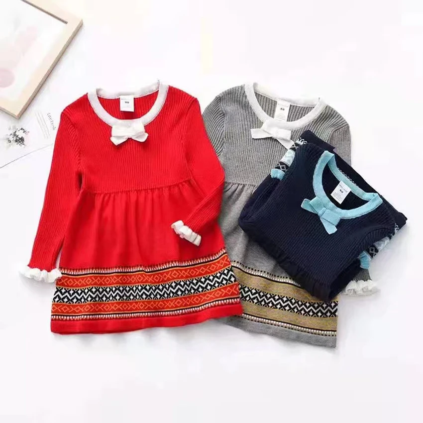 

2022 New Spring and Autumn Girls Knitted Dress Princess Girls Casual Dresses Children's Cotton Baby Woolen Dress