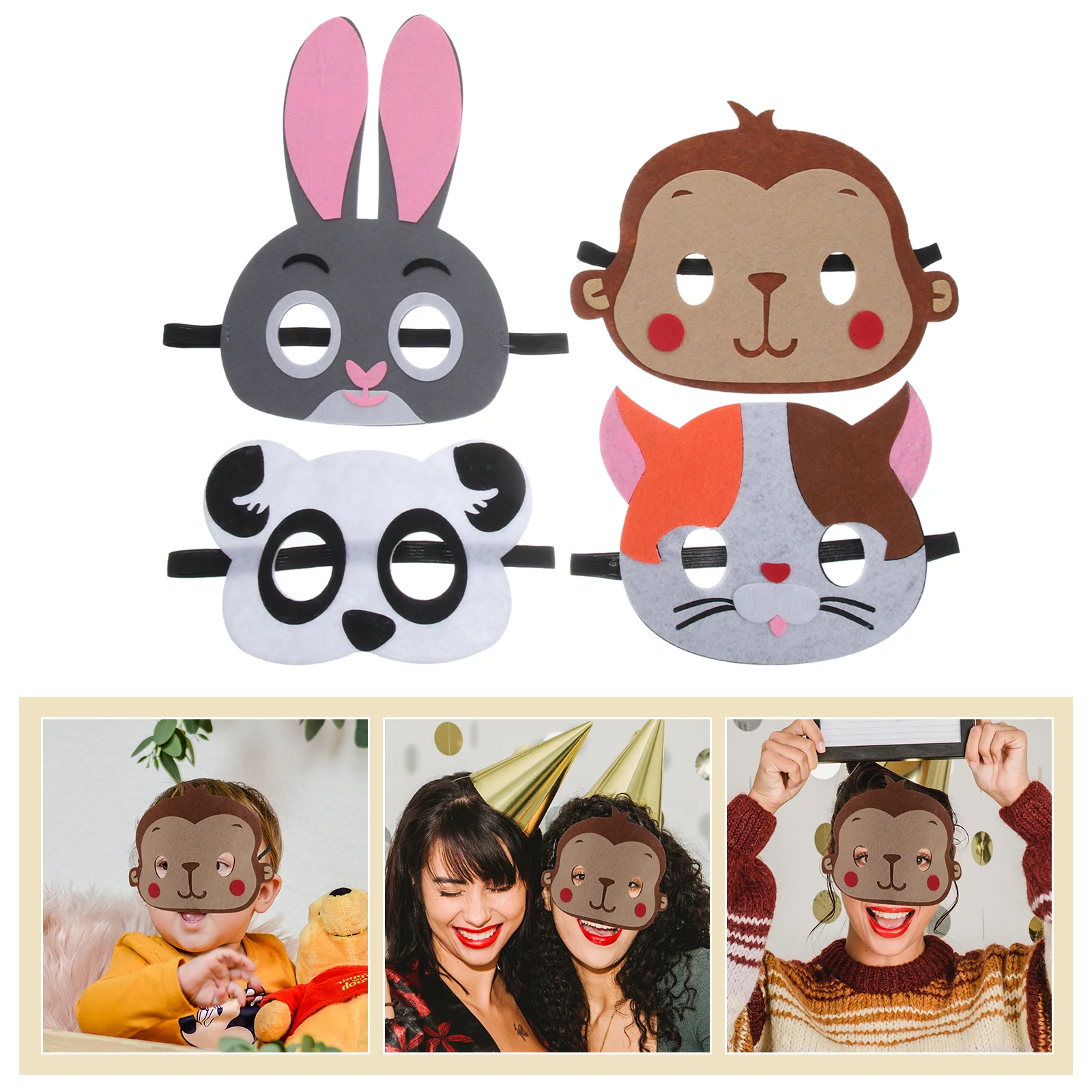

4/5/8/10/12pcs Felt Animal Masks Cartoon Fox Owl Panda Bear Kids Halloween Themed Masquerade Cosplay Dress-Up Party Favors