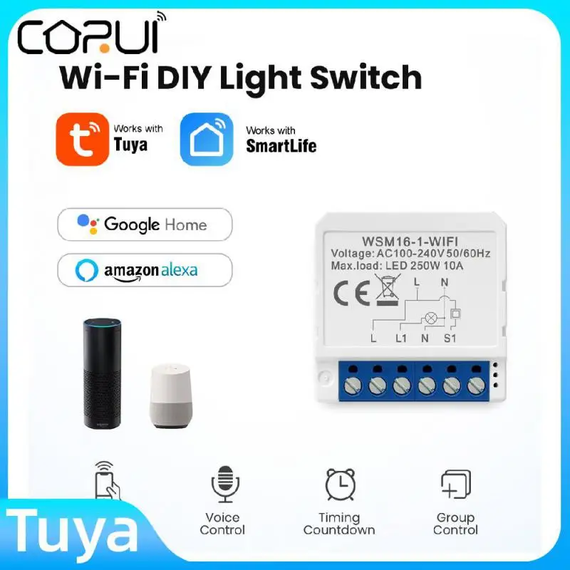 

Переключатель Wi-Fi CORUI Tuya, 1/2/3/4 кнопочный модуль с двухсторонним управлением, умный дом Smart Life, прерыватель Alexa Google Home