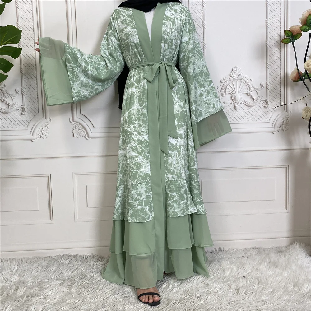Chiffon Cardigan Abaya Dubai Turkey Kaftan Muslim Printed Long Dresses For Women Casual Robe Kimono Femme Caftan Islam Clothing
