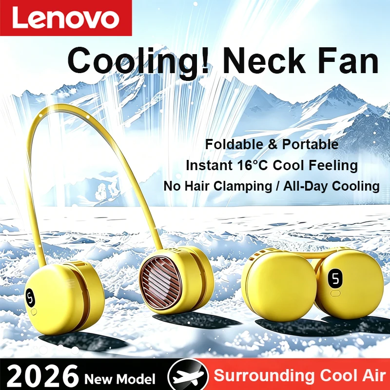 Фото Портативный шейный вентилятор Lenovo с USB-зарядкой, 5 скоростей, складной, для студентов и детей №1