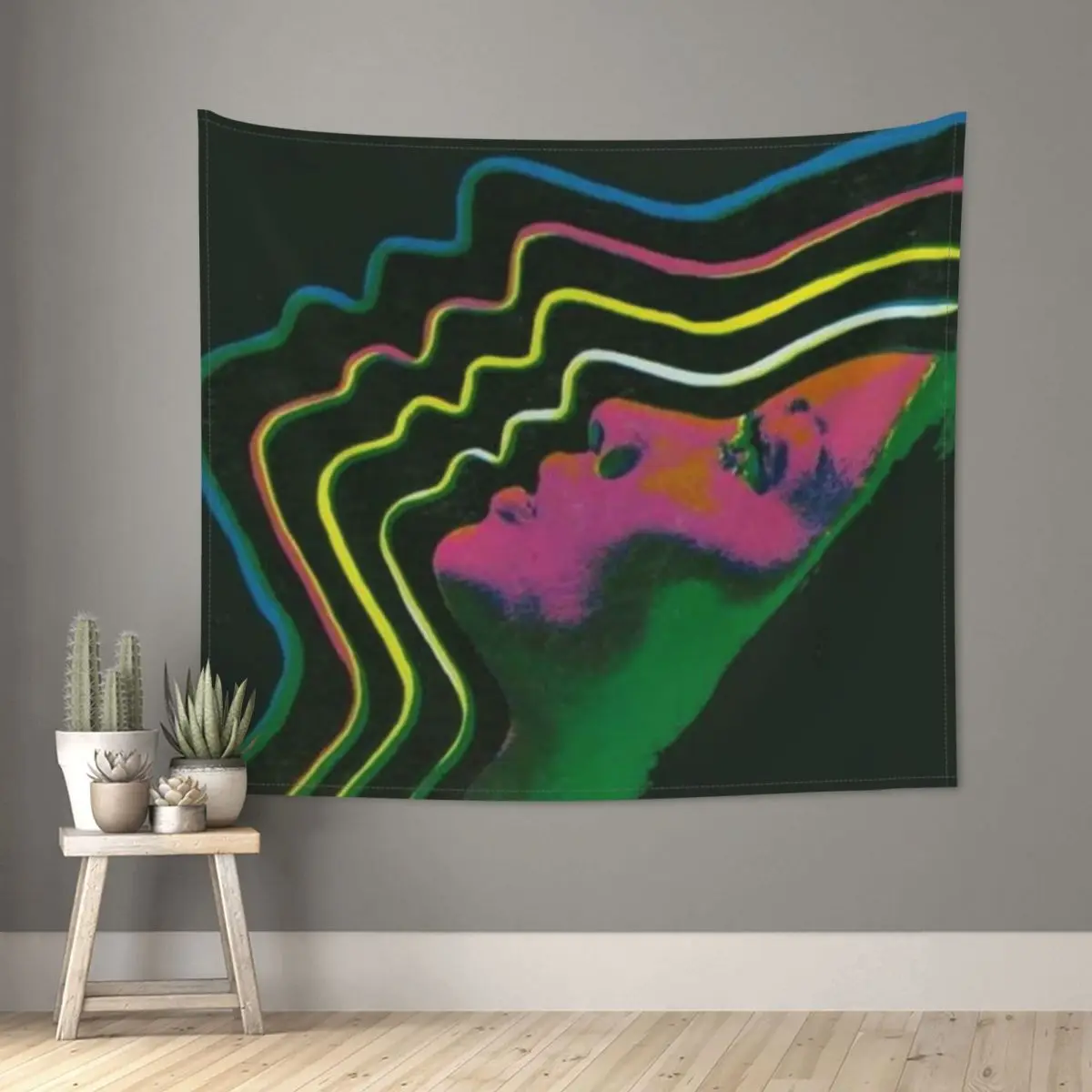 

Trippy Woman's Face Tapestry Hippie Polyester Wall Hanging 80s Retro Boho Room Decoration Yoga Mat Retro Tapestries